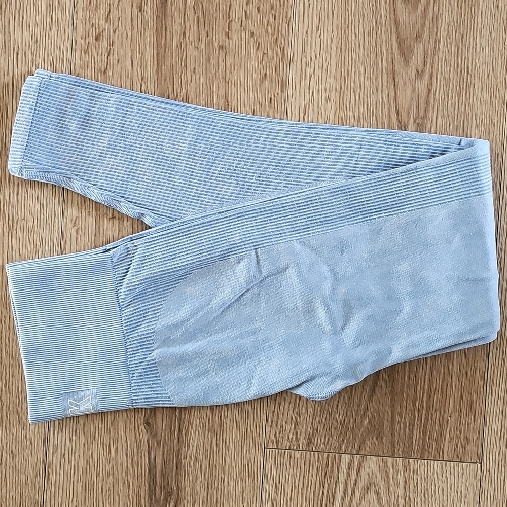 PINK Victoria's Secret Ribbed Sky Blue Leggings, Size Extra Small